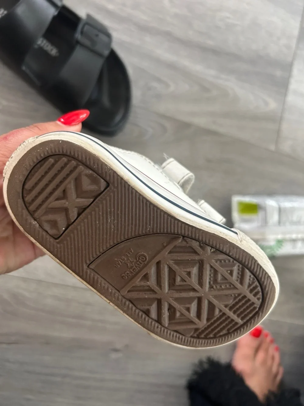 Converse Kids White Sneakers with Red Trim Velcro